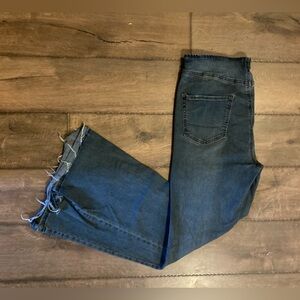 No Boundaries Deep Blue Flare Jeans with Frayed Hem